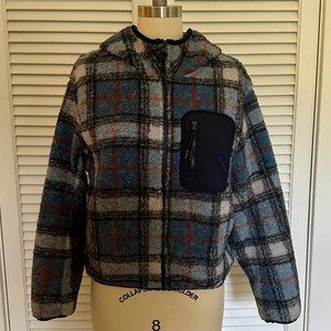 JW ANDERSON X UNIQLO PLAID FLEECE ZIP UP JACKET WITH HOOD. SIZE XXS. EUC